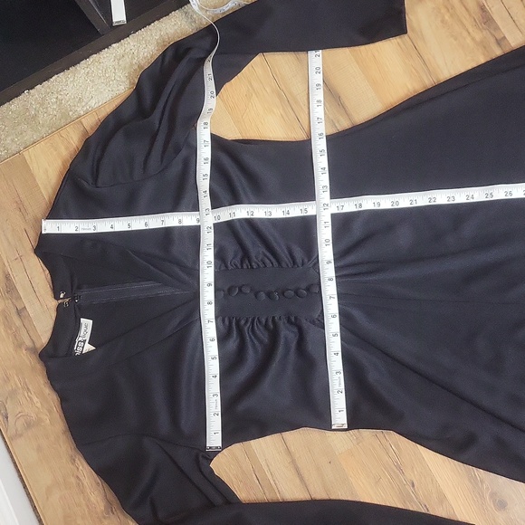 Vtg 70s-80s MISS-TIQUE Black V-neck Long Sleeve Witchycore Adam's Family Maxi - Picture 10 of 13